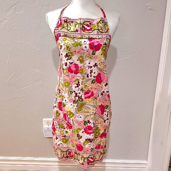 Vera Bradley Full Apron Pink Green Purple Floral Print Retired - Picture 1 of 3